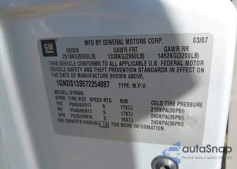 2007 Chevrolet Trailblazer Lt from USA, damaged, VIN 1GNDS13S572254887